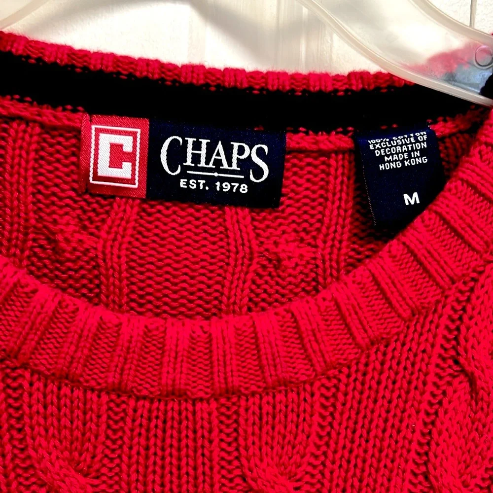 Chaps Red Logo Cable Knit Cotton Pull Over Sweater Size M